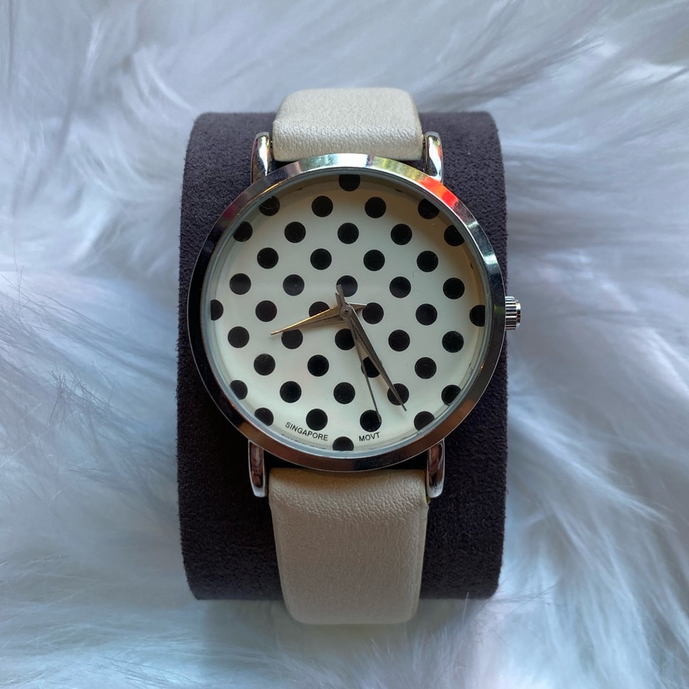 Watch Wristwatch Ivory Cream Black Dots